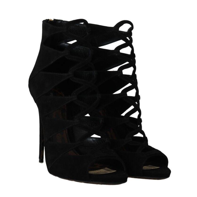 Dolce & Gabbana Black Suede Ankle Strap Sandals Boots Shoes - Paris Deluxe