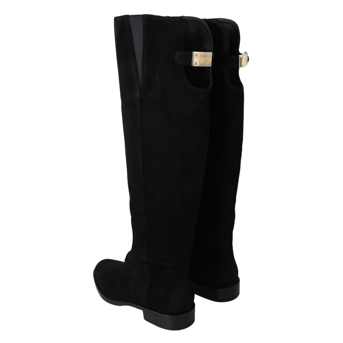 Dolce & Gabbana Black Suede Knee High Flat Boots Shoes - Paris Deluxe