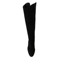 Dolce & Gabbana Black Suede Knee High Flat Boots Shoes - Paris Deluxe