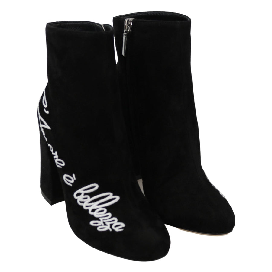 Dolce & Gabbana Black Suede L'Amore E'Bellezza Boots Shoes - Paris Deluxe