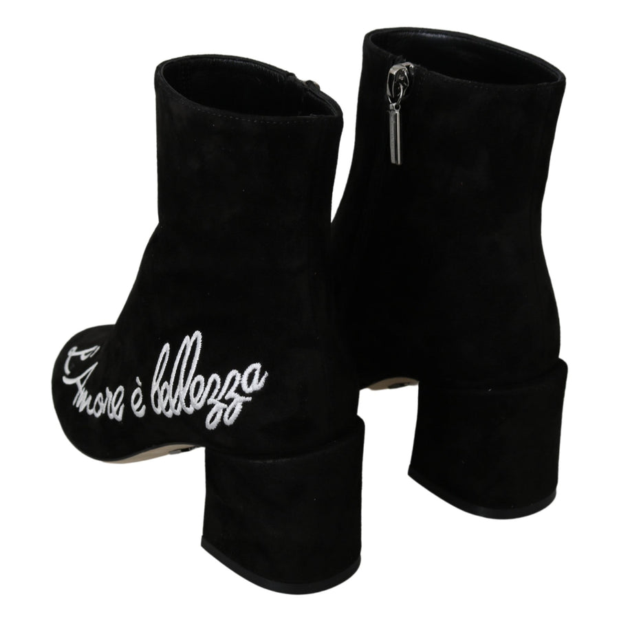 Dolce & Gabbana Black Suede L'Amore E'Bellezza Boots Shoes - Paris Deluxe