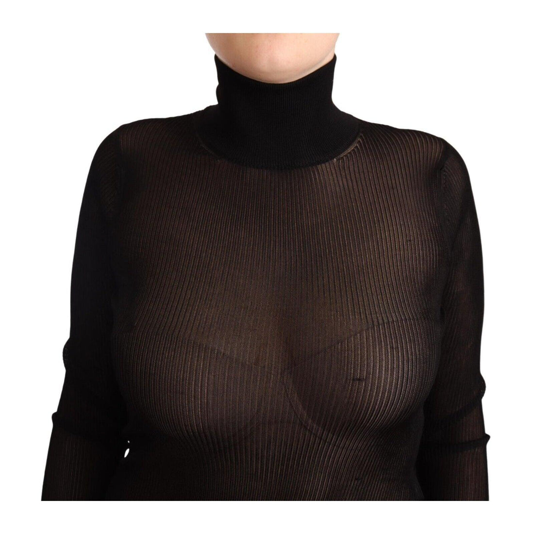 Dolce & Gabbana Black Turtleneck Sheer Pullover Top Sweater - Paris Deluxe