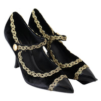 Dolce & Gabbana Black Velvet Gold Mary Janes Pumps - Paris Deluxe