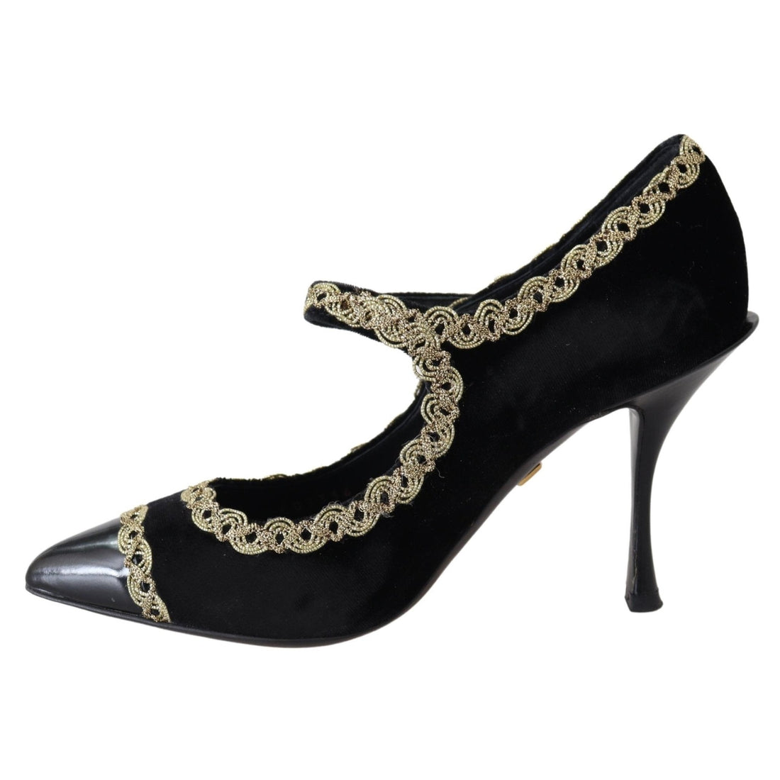 Dolce & Gabbana Black Velvet Gold Mary Janes Pumps - Paris Deluxe