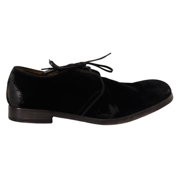 Dolce & Gabbana Black Velvet Lace Up Aged Style Derby Shoes - Paris Deluxe