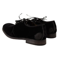 Dolce & Gabbana Black Velvet Lace Up Aged Style Derby Shoes - Paris Deluxe