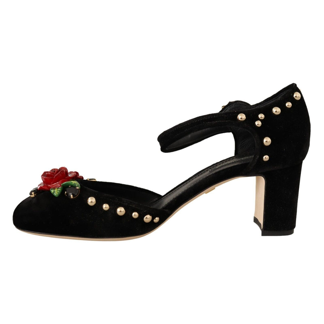 Dolce & Gabbana Black Velvet Roses Ankle Strap Pumps Shoes - Paris Deluxe