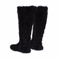 Dolce & Gabbana Black Xiangao Lamb Fur Leather Boots - Paris Deluxe