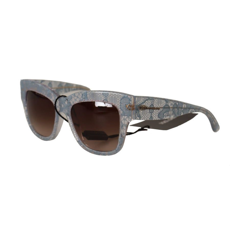 Dolce & Gabbana Blue Lace Acetate Rectangle Shades Sunglasses - Paris Deluxe