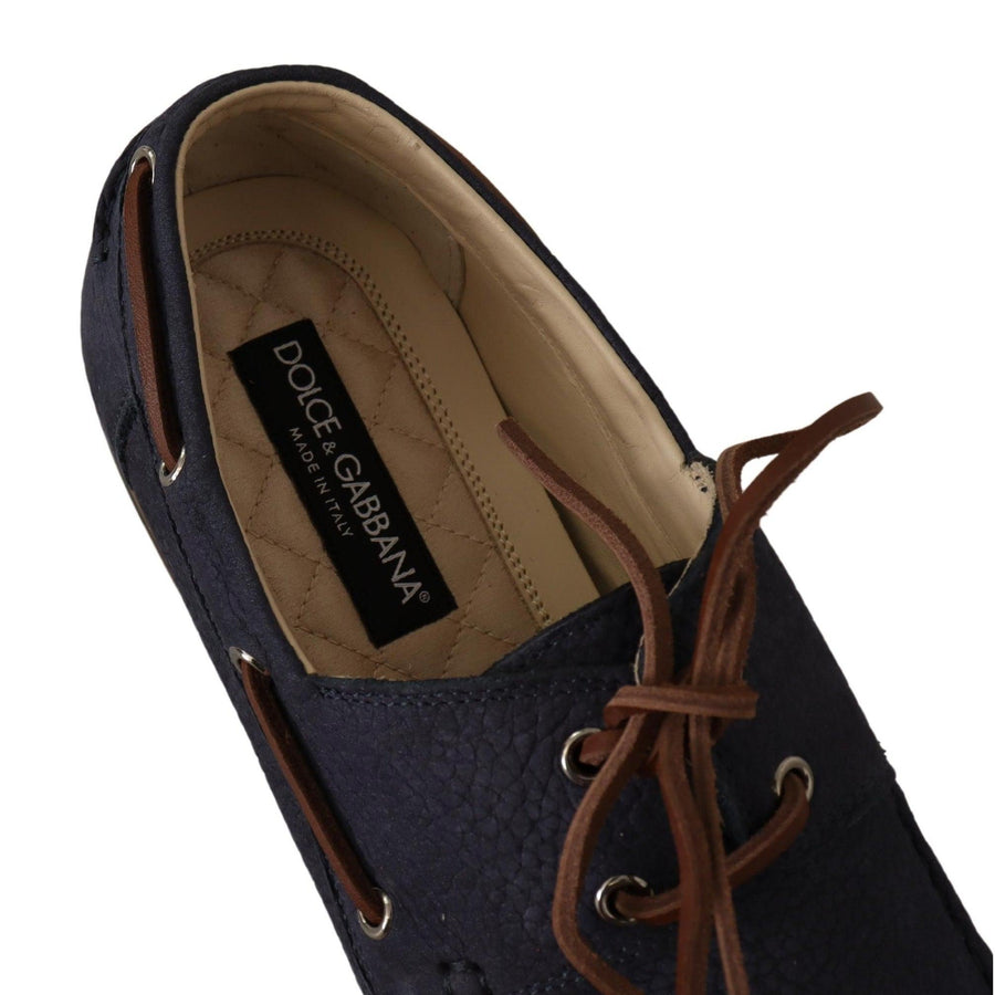 Dolce & Gabbana Blue Leather Lace Up Men Casual Boat Shoes - Paris Deluxe