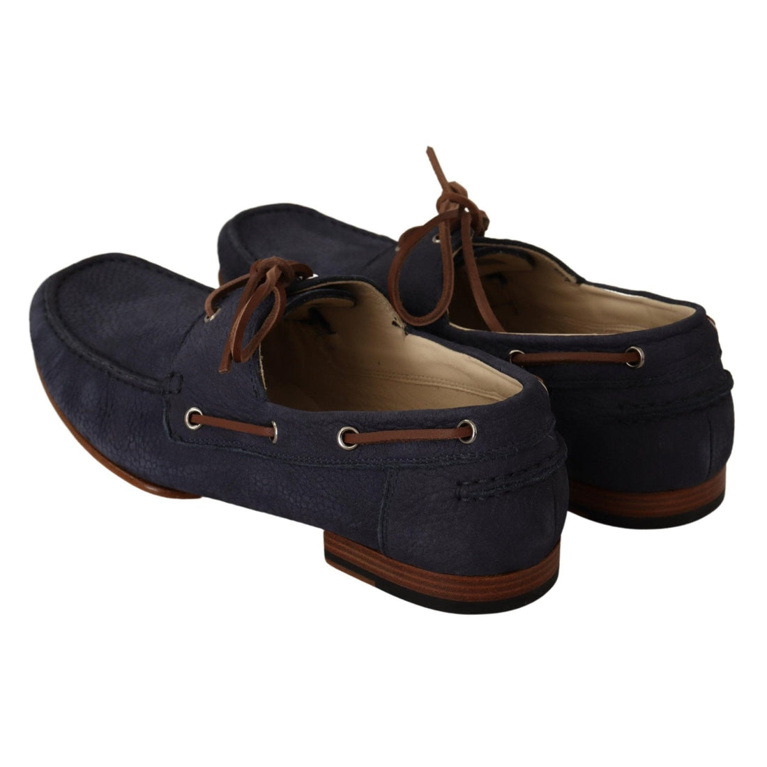 Dolce & Gabbana Blue Leather Lace Up Men Casual Boat Shoes - Paris Deluxe