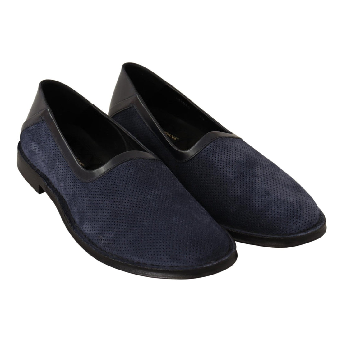 Dolce & Gabbana Blue Leather Perforated Slip On Loafers Shoes - Paris Deluxe