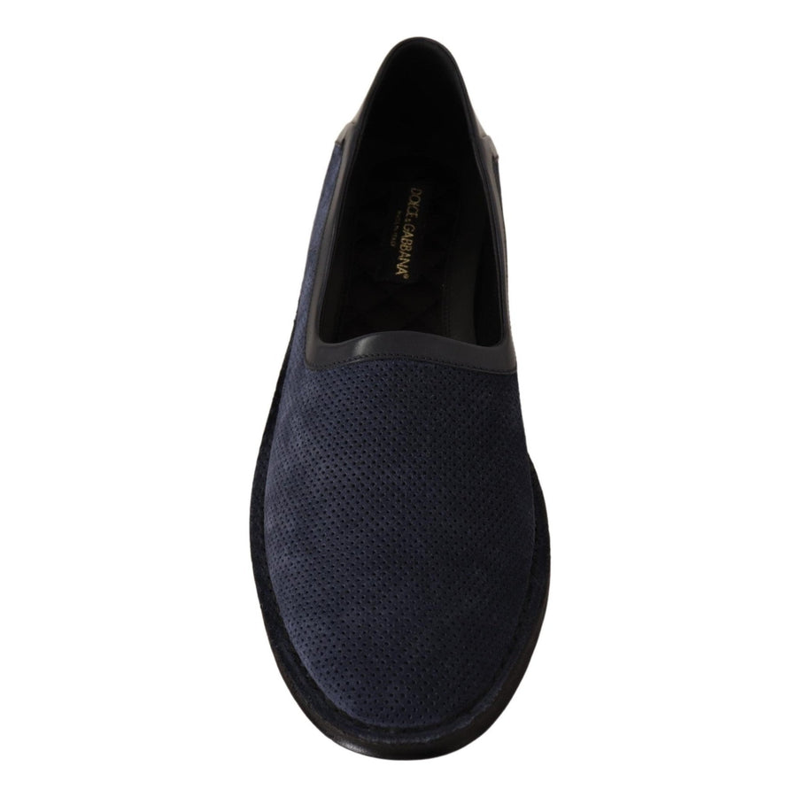 Dolce & Gabbana Blue Leather Perforated Slip On Loafers Shoes - Paris Deluxe