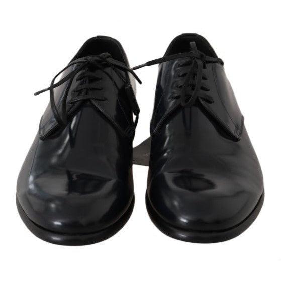 Dolce & Gabbana Blue Leather Polished Dress Derby Shoes - Paris Deluxe