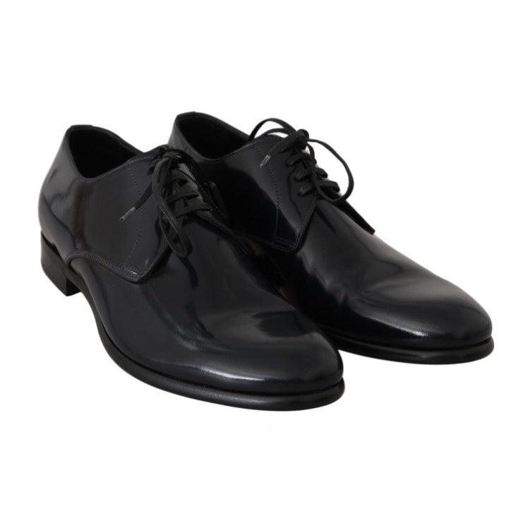 Dolce & Gabbana Blue Leather Polished Dress Derby Shoes - Paris Deluxe