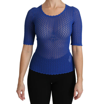 Dolce & Gabbana Blue See Through Round Neck Top Viscose Blouse - Paris Deluxe