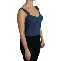 Dolce & Gabbana Blue Sleeveless Bustier Blouse Cotton Top - Paris Deluxe