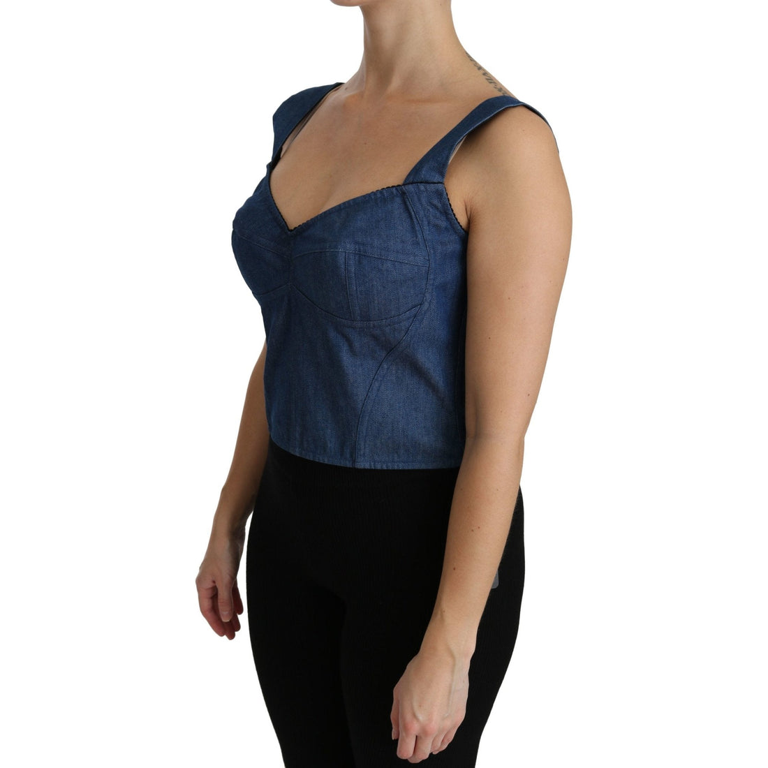 Dolce & Gabbana Blue Sleeveless Bustier Blouse Cotton Top - Paris Deluxe