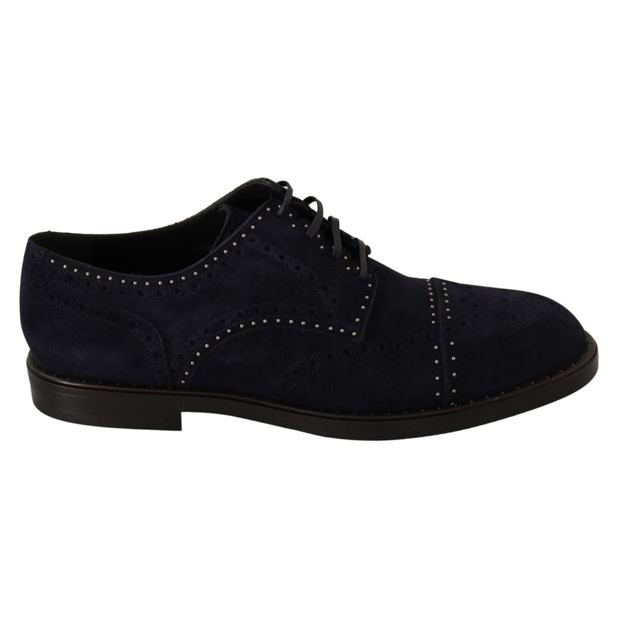 Dolce & Gabbana Blue Suede Leather Derby Studded Shoes - Paris Deluxe