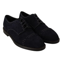 Dolce & Gabbana Blue Suede Leather Derby Studded Shoes - Paris Deluxe