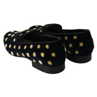 Dolce & Gabbana Blue Velvet Crown Slippers Loafers Shoes