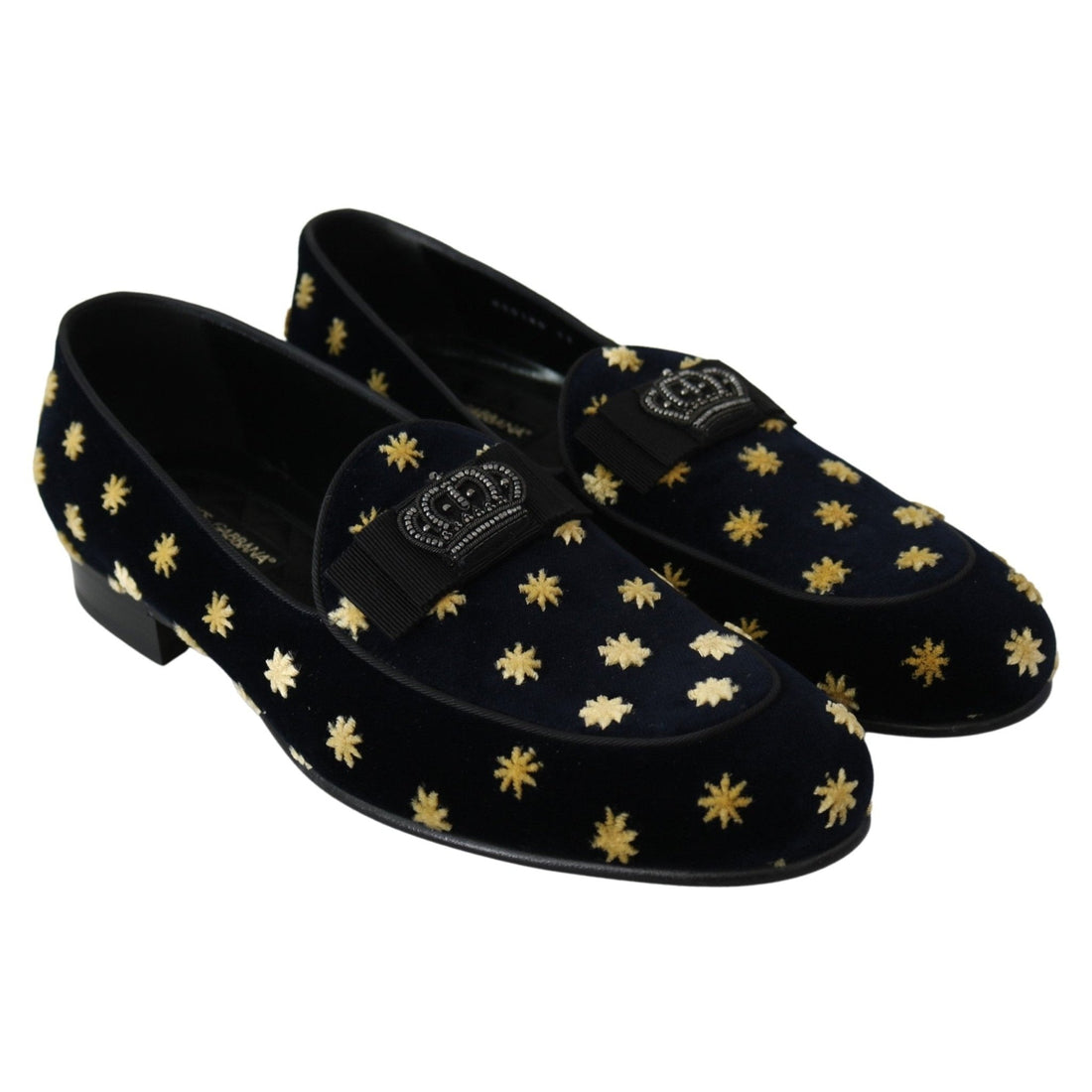 Dolce & Gabbana Blue Velvet Crown Slippers Loafers Shoes