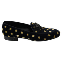 Dolce & Gabbana Blue Velvet Crown Slippers Loafers Shoes