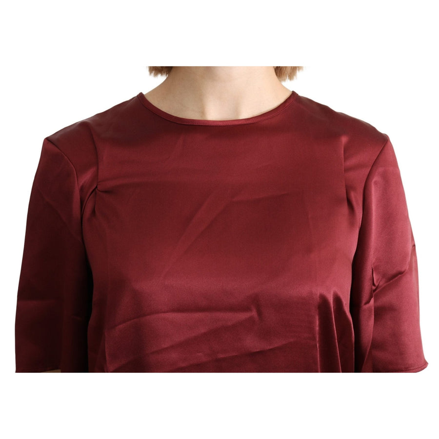 Dolce & Gabbana Bordeaux Roundneck Blouse Silk Top - Paris Deluxe