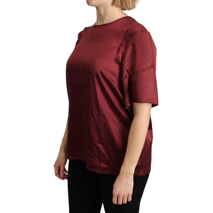 Dolce & Gabbana Bordeaux Roundneck Blouse Silk Top - Paris Deluxe