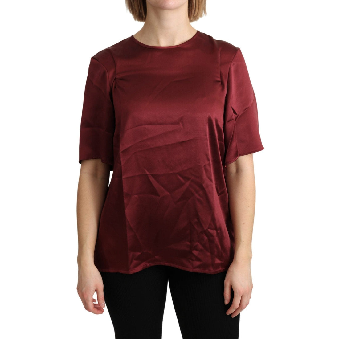 Dolce & Gabbana Bordeaux Roundneck Blouse Silk Top - Paris Deluxe