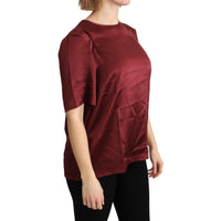 Dolce & Gabbana Bordeaux Roundneck Blouse Silk Top - Paris Deluxe