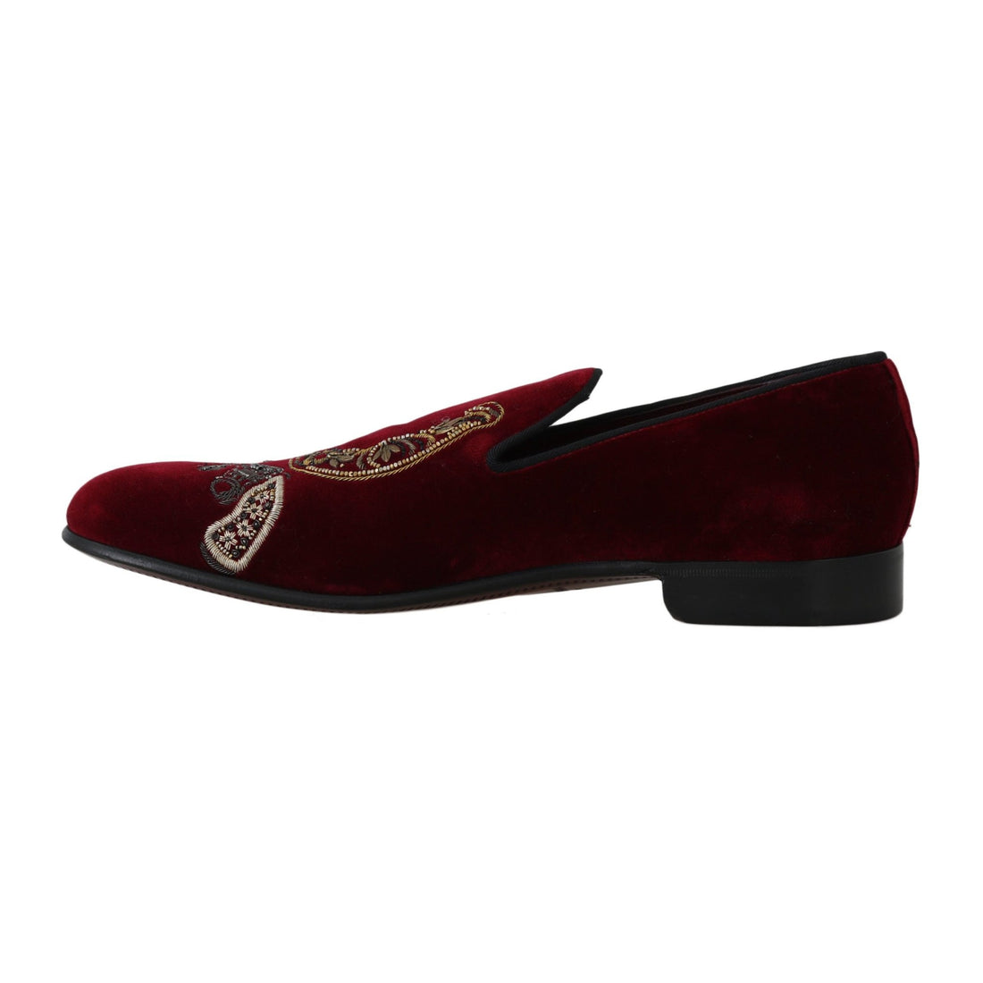 Dolce & Gabbana Bordeaux Velvet Loafers Gun Horseshoe Shoes - Paris Deluxe