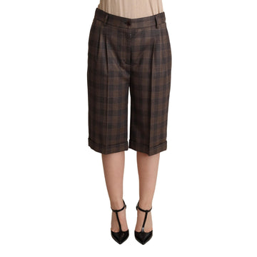 Dolce & Gabbana Brown Checkered Wool Bermuda Mid Waist Shorts - Paris Deluxe