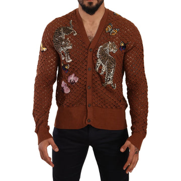 Dolce & Gabbana Brown Leopard Butterfly Cardigan Sweater - Paris Deluxe