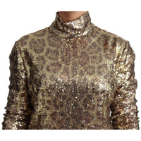 Dolce & Gabbana Brown Leopard Fit Turtleneck Sequin Sweater - Paris Deluxe
