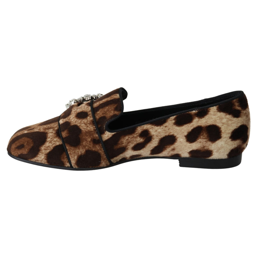 Dolce & Gabbana Brown Leopard Print Crystals Loafers Flats Shoes - Paris Deluxe