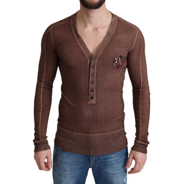 Dolce & Gabbana Brown Logo Button Cardigan V-neck Sweater - Paris Deluxe