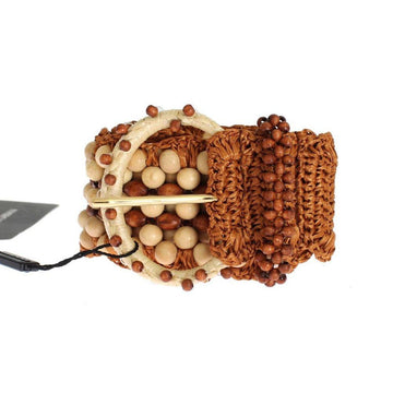 Dolce & Gabbana Brown Raffia Wood Beaded Wide Waist Belt - Paris Deluxe