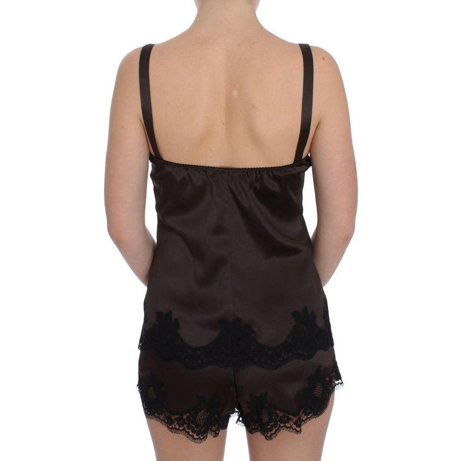 Dolce & Gabbana Brown Silk Stretch Lace Lingerie Top - Paris Deluxe