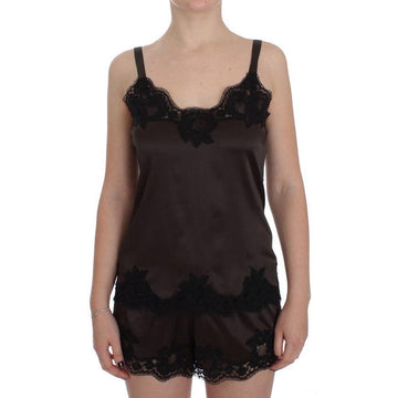 Dolce & Gabbana Brown Silk Stretch Lace Lingerie Top - Paris Deluxe