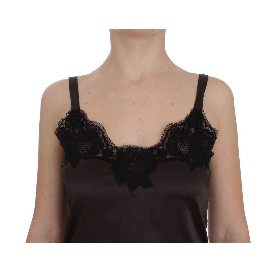 Dolce & Gabbana Brown Silk Stretch Lace Lingerie Top - Paris Deluxe