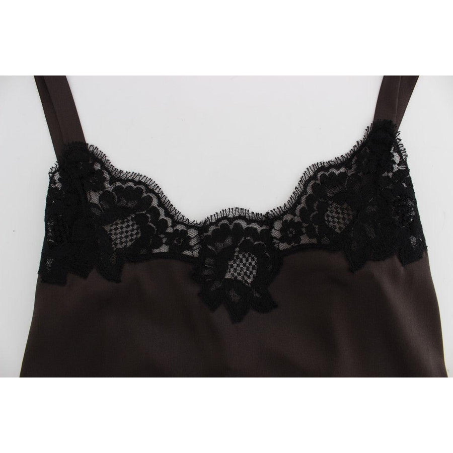 Dolce & Gabbana Brown Silk Stretch Lace Lingerie Top - Paris Deluxe