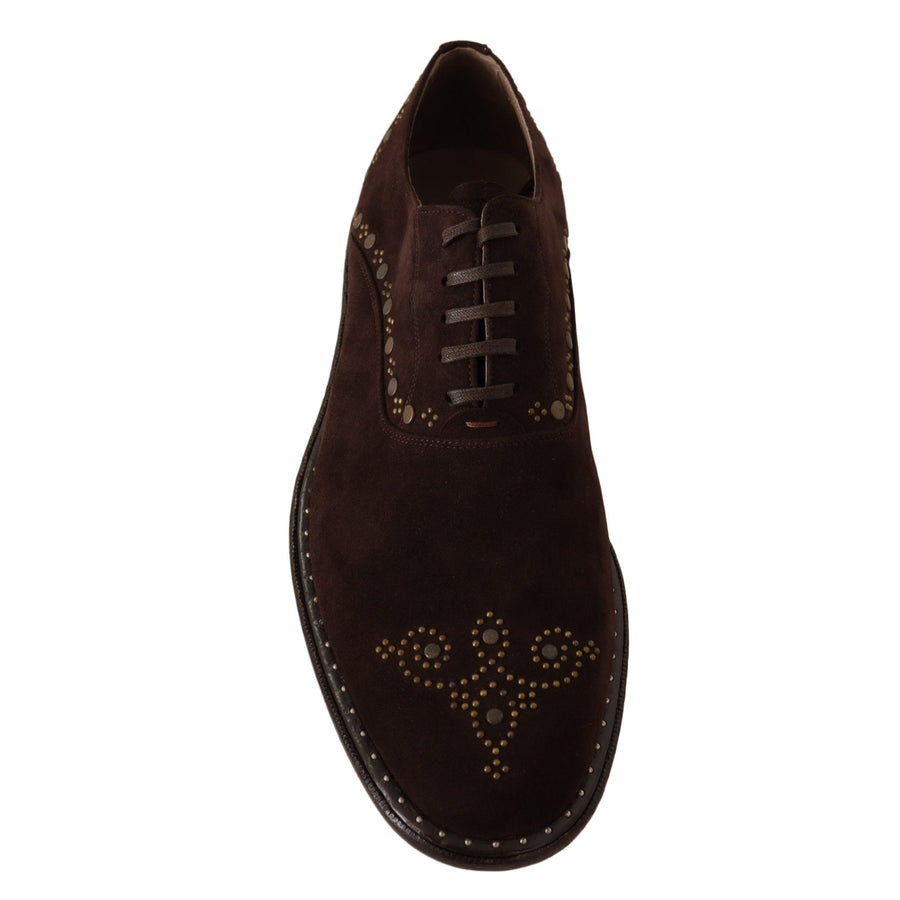 Dolce & Gabbana Brown Suede Marsala Derby Studded Shoes - Paris Deluxe