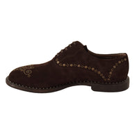 Dolce & Gabbana Brown Suede Marsala Derby Studded Shoes - Paris Deluxe