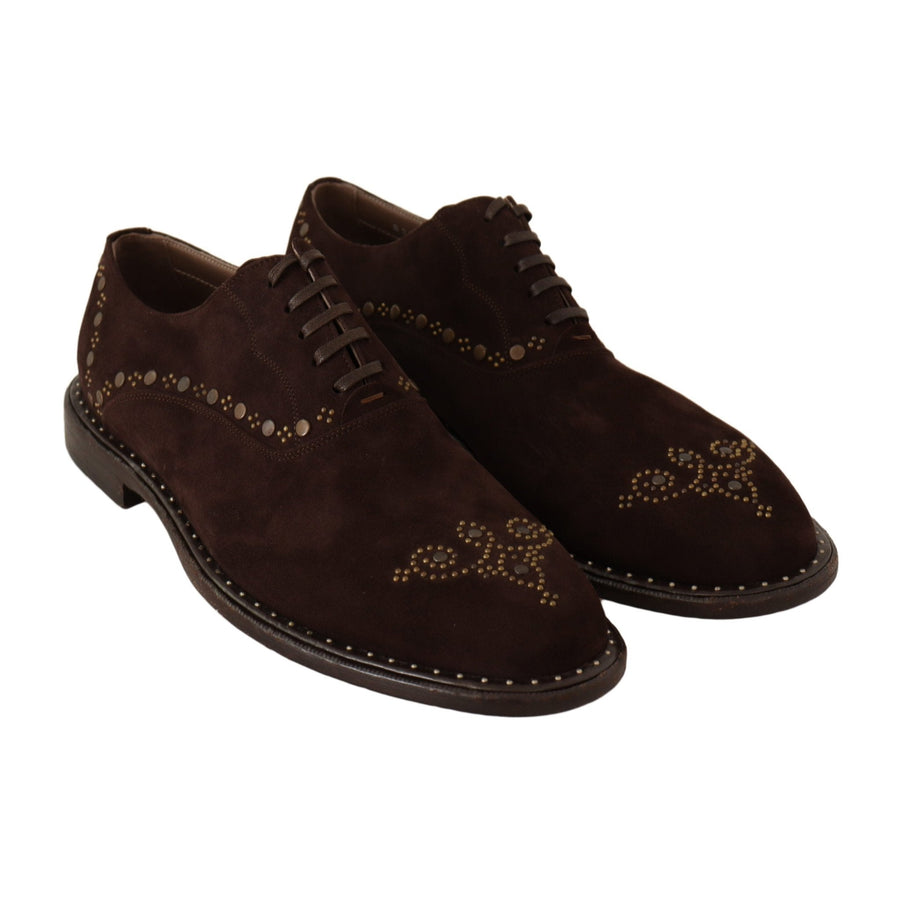 Dolce & Gabbana Brown Suede Marsala Derby Studded Shoes - Paris Deluxe