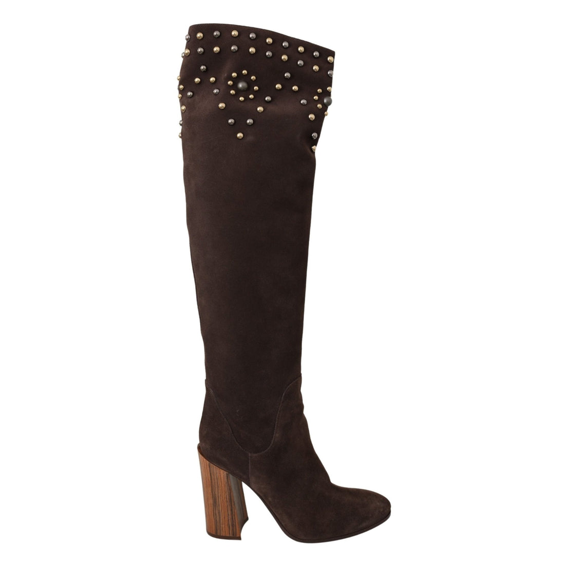 Dolce & Gabbana Brown Suede Studded Knee High Shoes Boots - Paris Deluxe