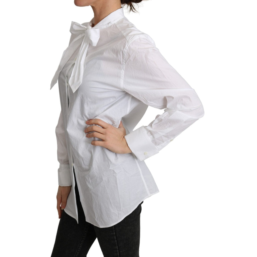 Dolce & Gabbana Cotton White Scarf Neck Shirt Blouse Top - Paris Deluxe