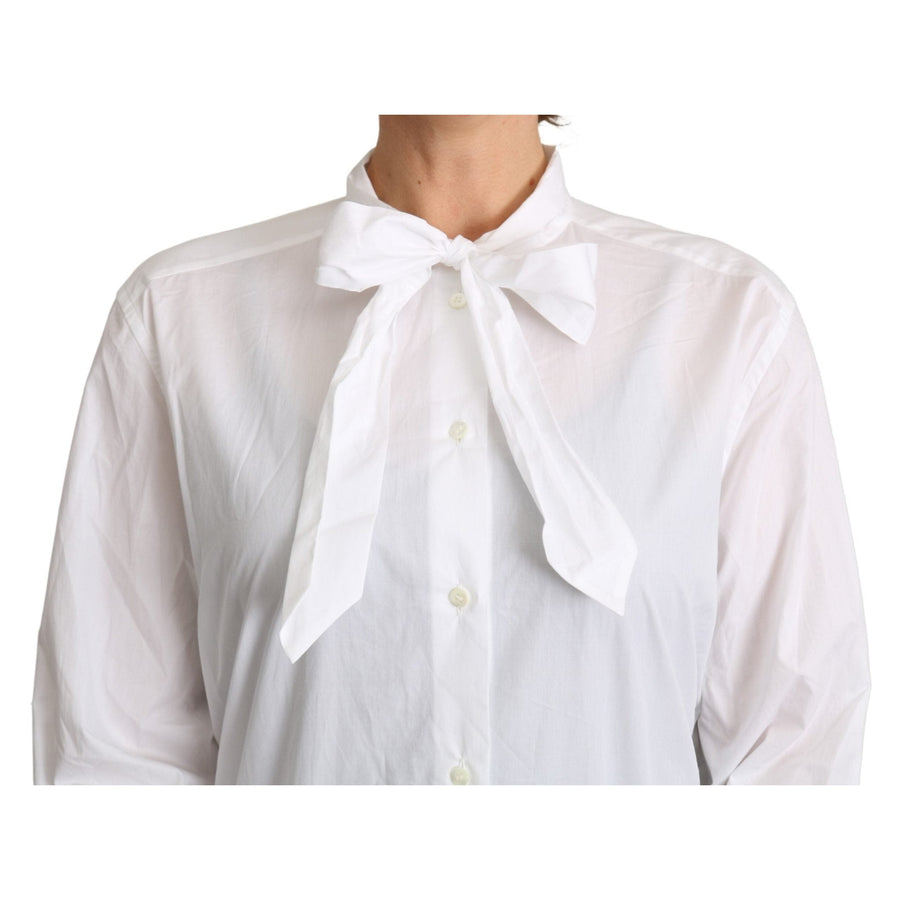 Dolce & Gabbana Cotton White Scarf Neck Shirt Blouse Top - Paris Deluxe