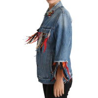 Dolce & Gabbana DENIM Blue Jeans Feather Floral Jacket - Paris Deluxe