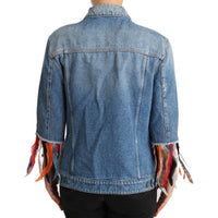 Dolce & Gabbana DENIM Blue Jeans Feather Floral Jacket - Paris Deluxe